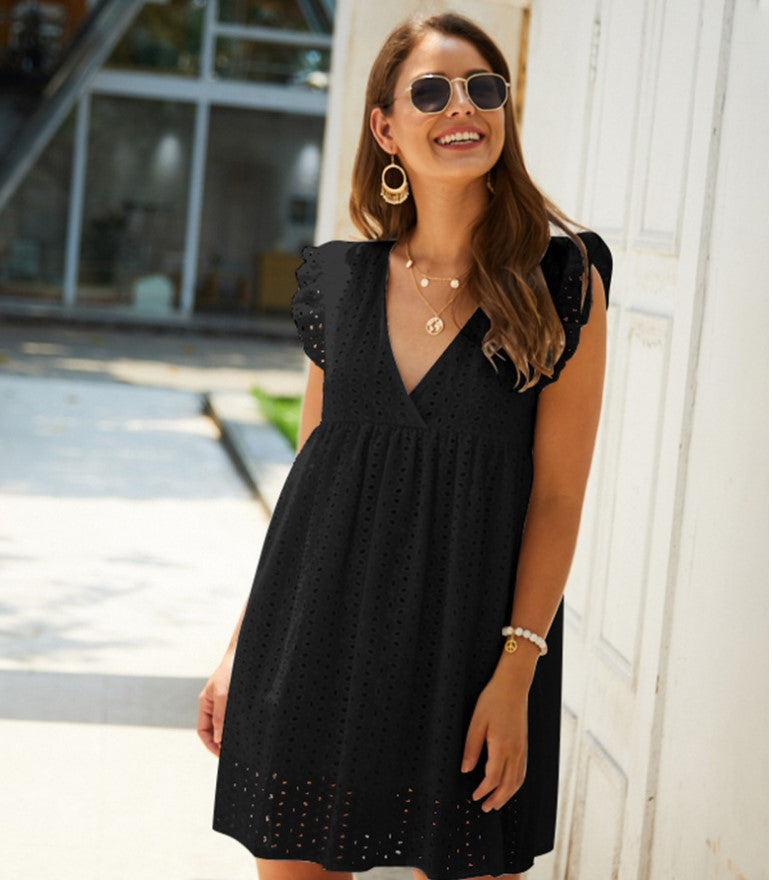 Lucienne™ | Broderie V-Neck Midi Dress