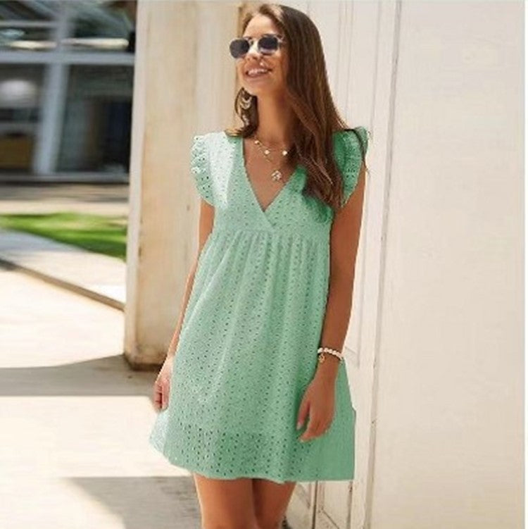 Lucienne™ | Broderie V-Neck Midi Dress