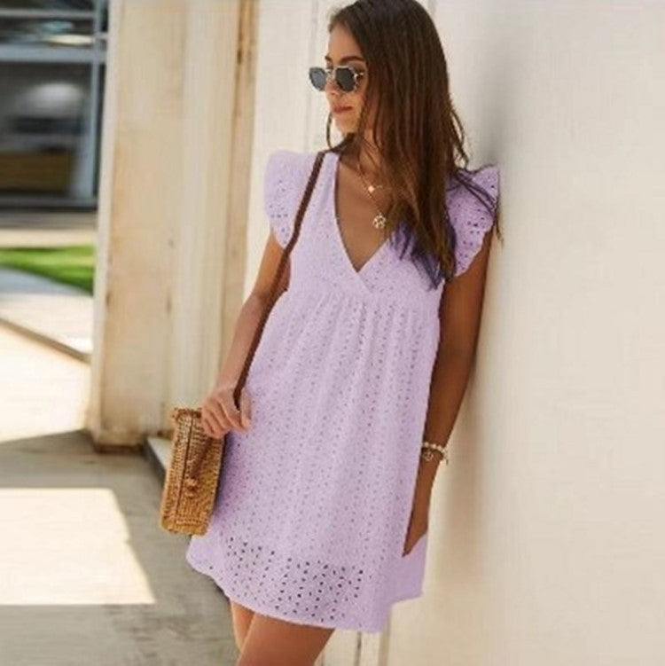 Lucienne™ | Broderie V-Neck Midi Dress
