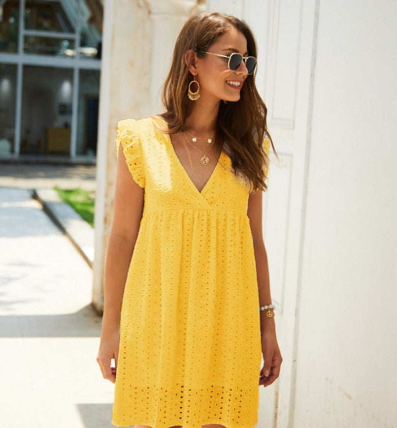Lucienne™ | Broderie V-Neck Midi Dress