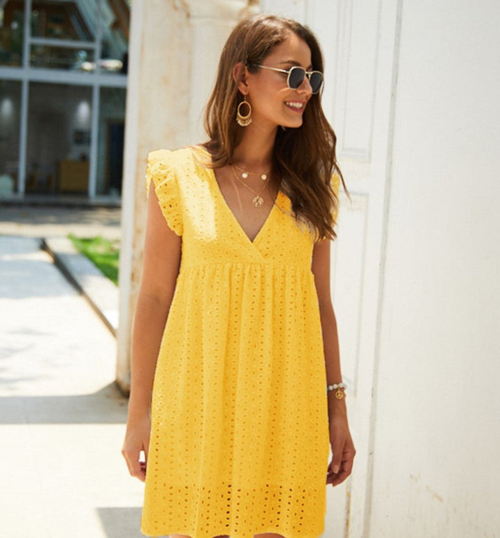 Lucienne™ | Broderie V-Neck Midi Dress