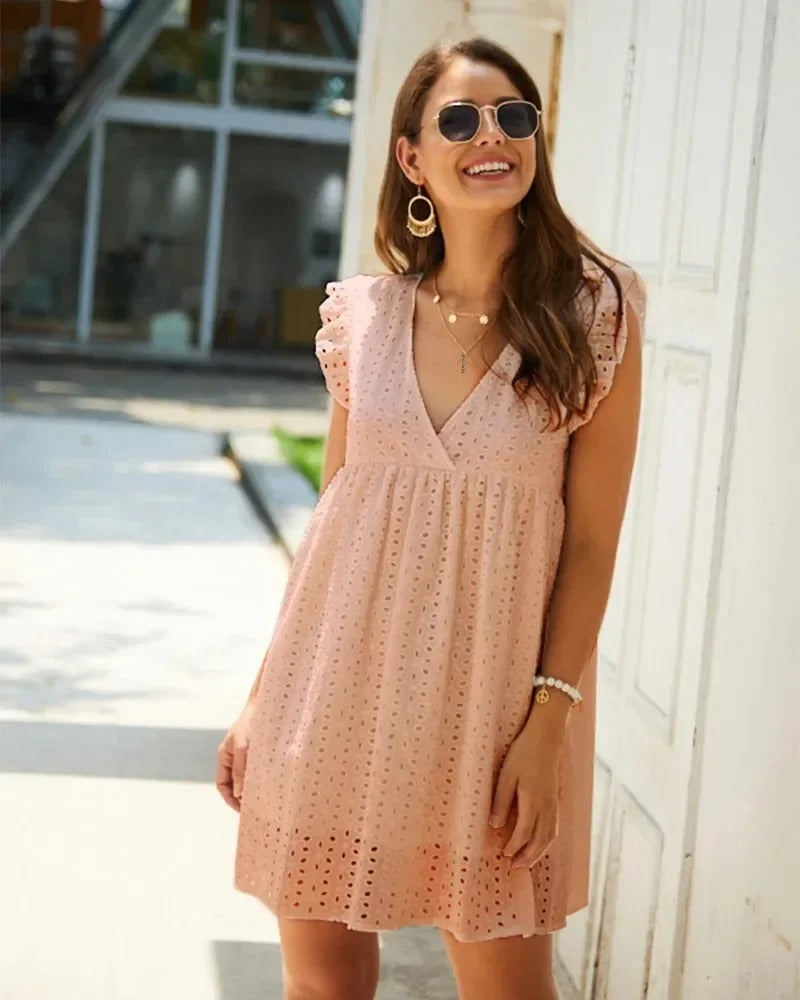 Lucienne™ | Broderie V-Neck Midi Dress