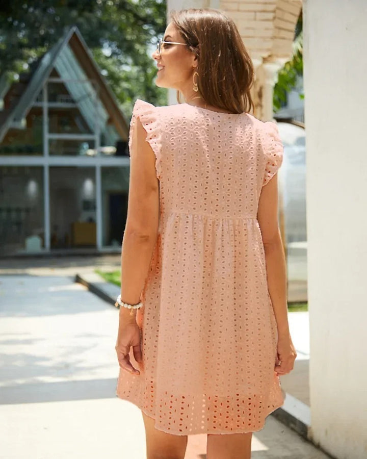 Lucienne™ | Broderie V-Neck Midi Dress