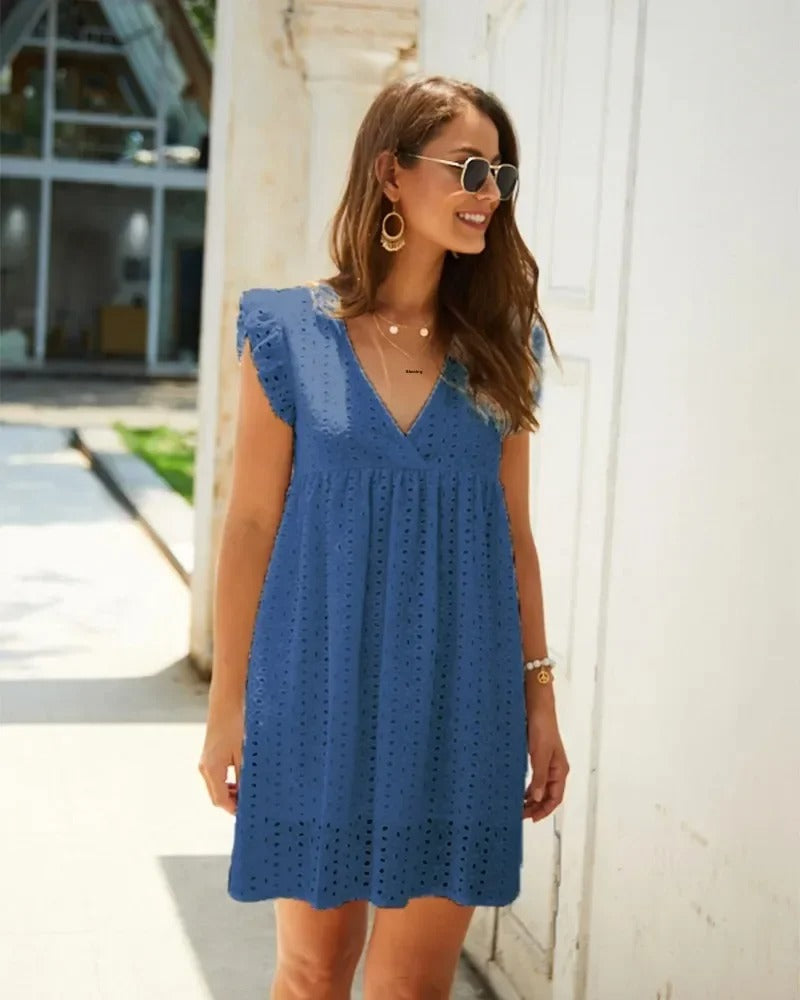 Lucienne™ | Broderie V-Neck Midi Dress