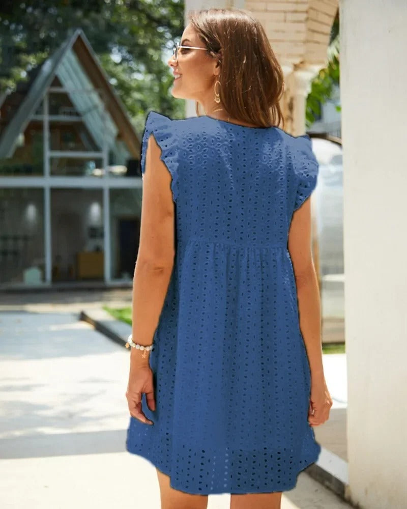Lucienne™ | Broderie V-Neck Midi Dress
