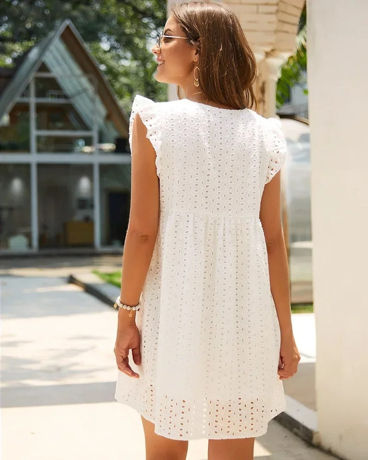 Lucienne™ | Broderie V-Neck Midi Dress