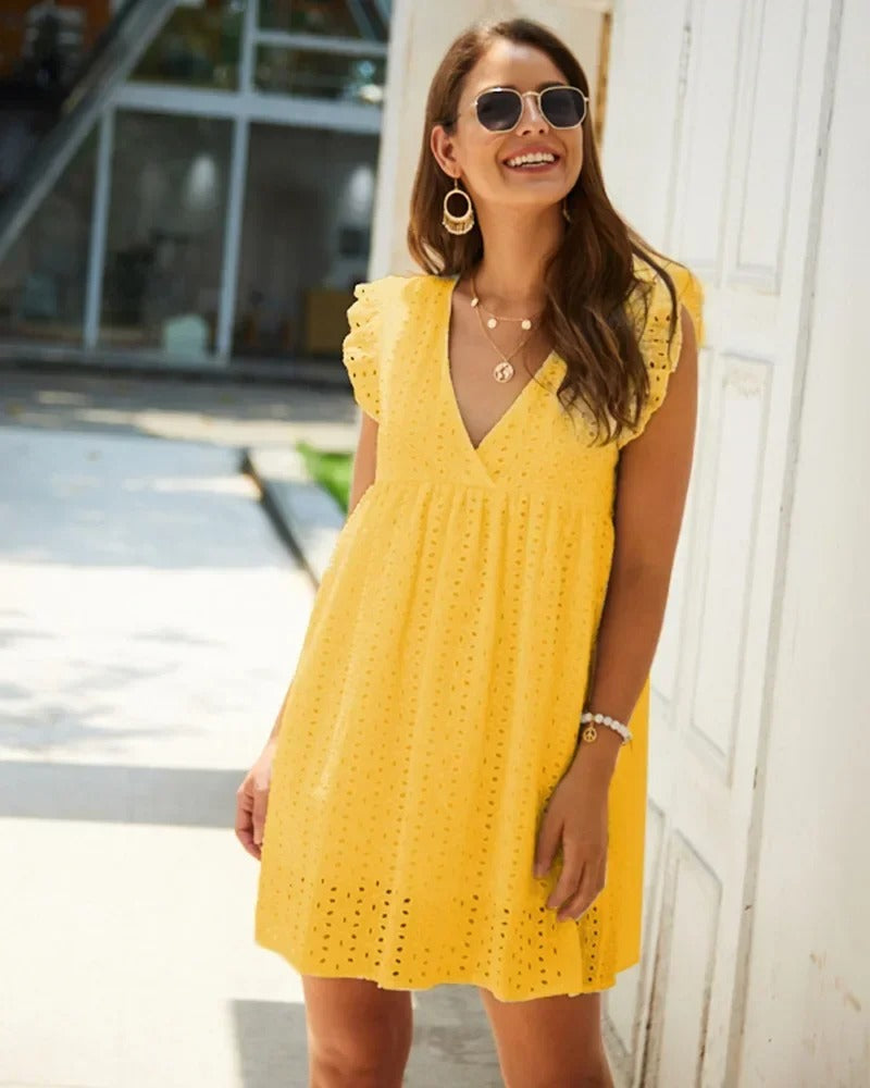 Lucienne™ | Broderie V-Neck Midi Dress