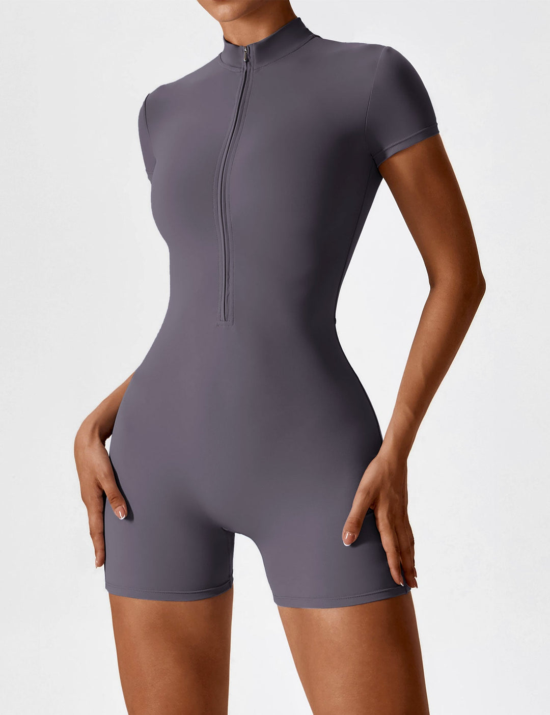 SF Short Sleeve Zipper Romper